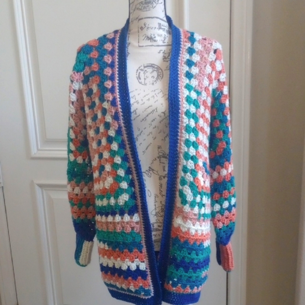 Price🔽Handmade💕 Multicolor Crochet Open-Front Cardigan